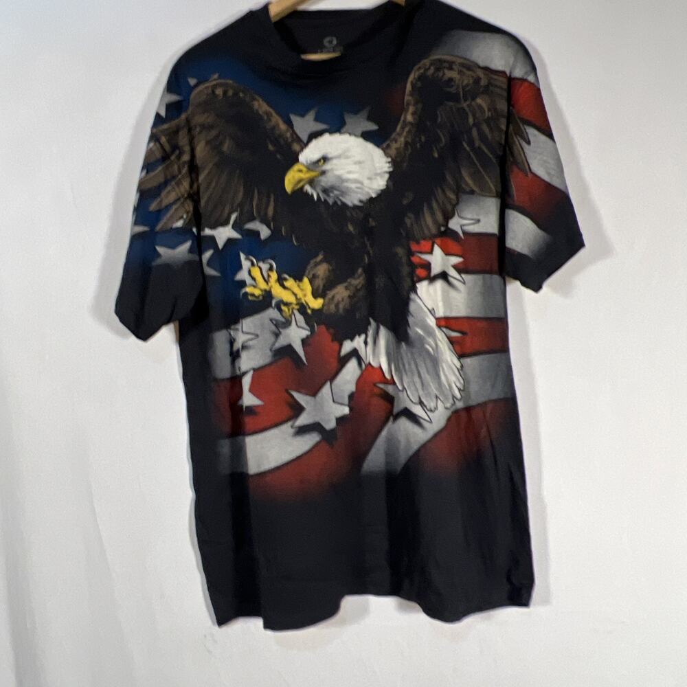 Liquid Blue American Bald Eagle USA Flag T-Shirt Men’s XL Patriotic Black